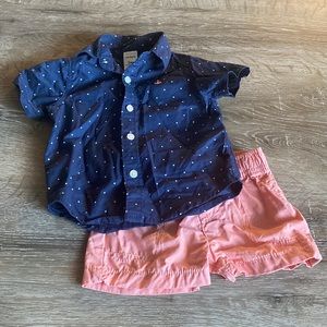 3 month, 2 piece button down and shorts, Carter’s